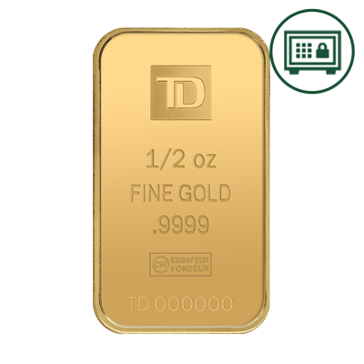 A picture of a 1/2 oz TD Gold Bar - Secure Storage